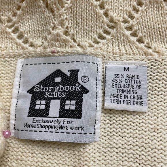 Vintage HSN Storybook Knits Ivory Sweater Jacket Floral with Beading Size Medium - Picture 7 of 7